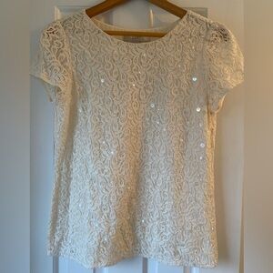 Loft Lace and Sequin Short Sleeve Top. Size S